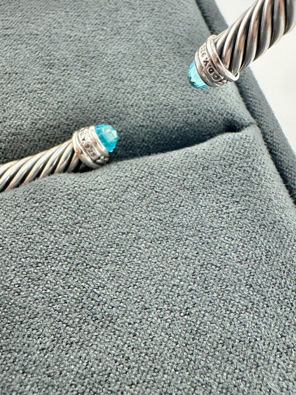 David Yurman Cable Cuff w/ Blue Topaz & Pavé White Diamonds - 5mm - Medium - Picture 14 of 15